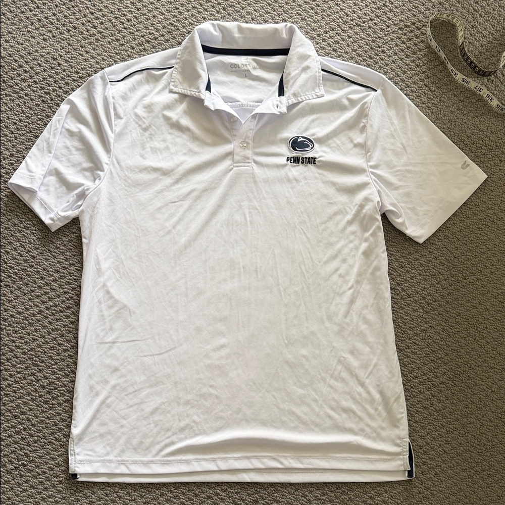 Colosseum White Polo with Navy Penn State Logo